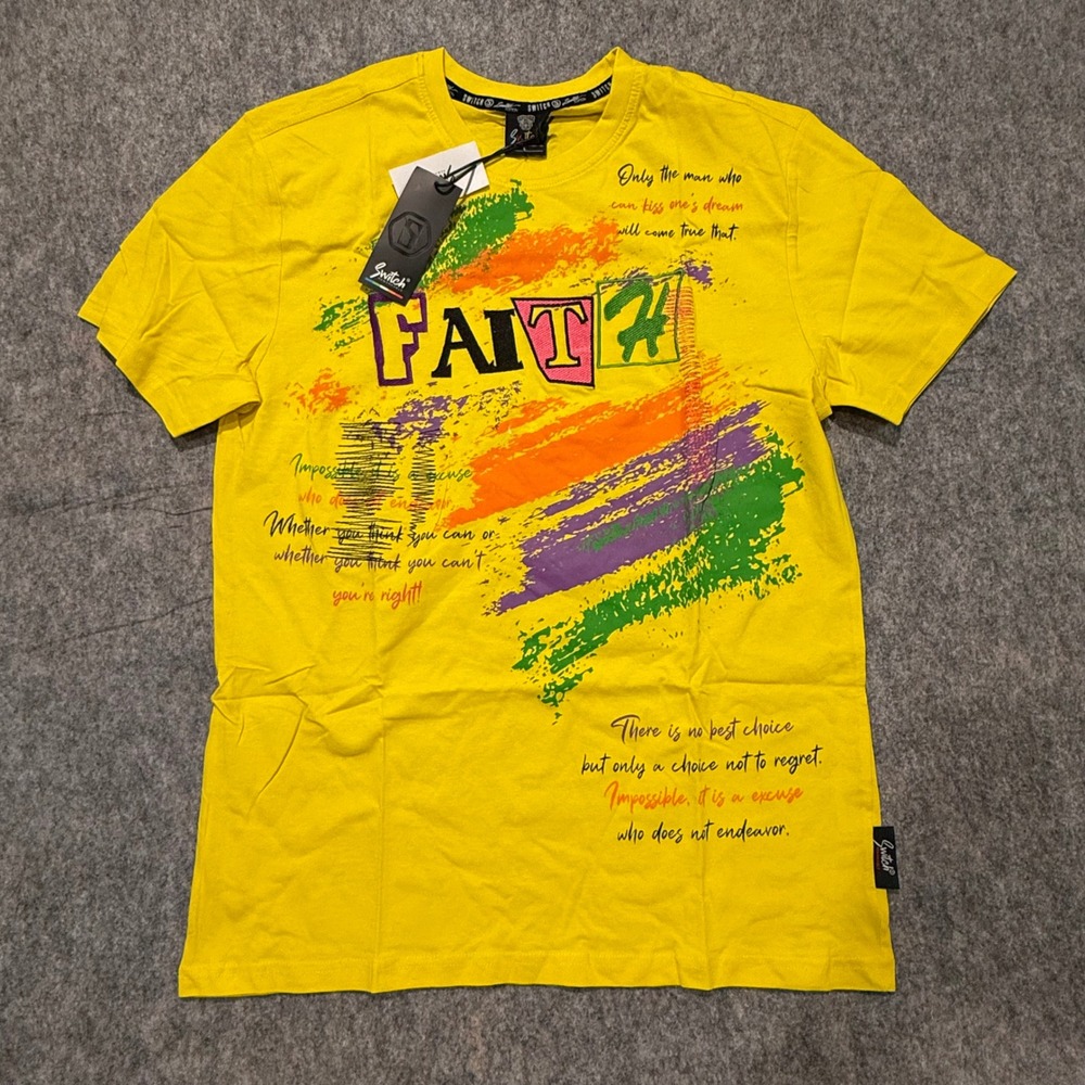 Switch Remarkable‎ Mens Faith Graphic T-Shirt Yellow Size Large NWT Streetwear
